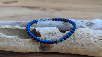 Bracelet hématite oeil bleu pour hommes - Bracelet de protection pour lui - Cadeau pour lui