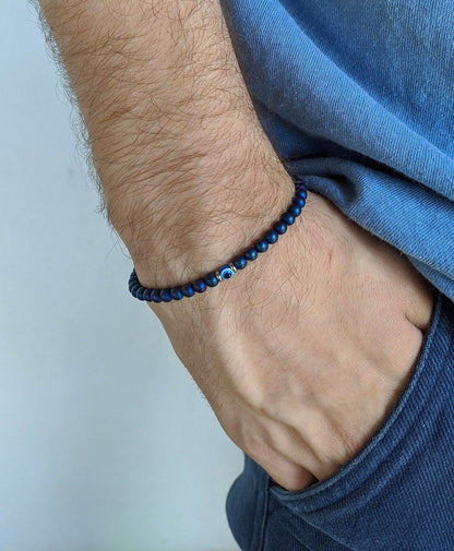 Bracelet hématite oeil bleu pour hommes - Bracelet de protection pour lui - Cadeau pour lui