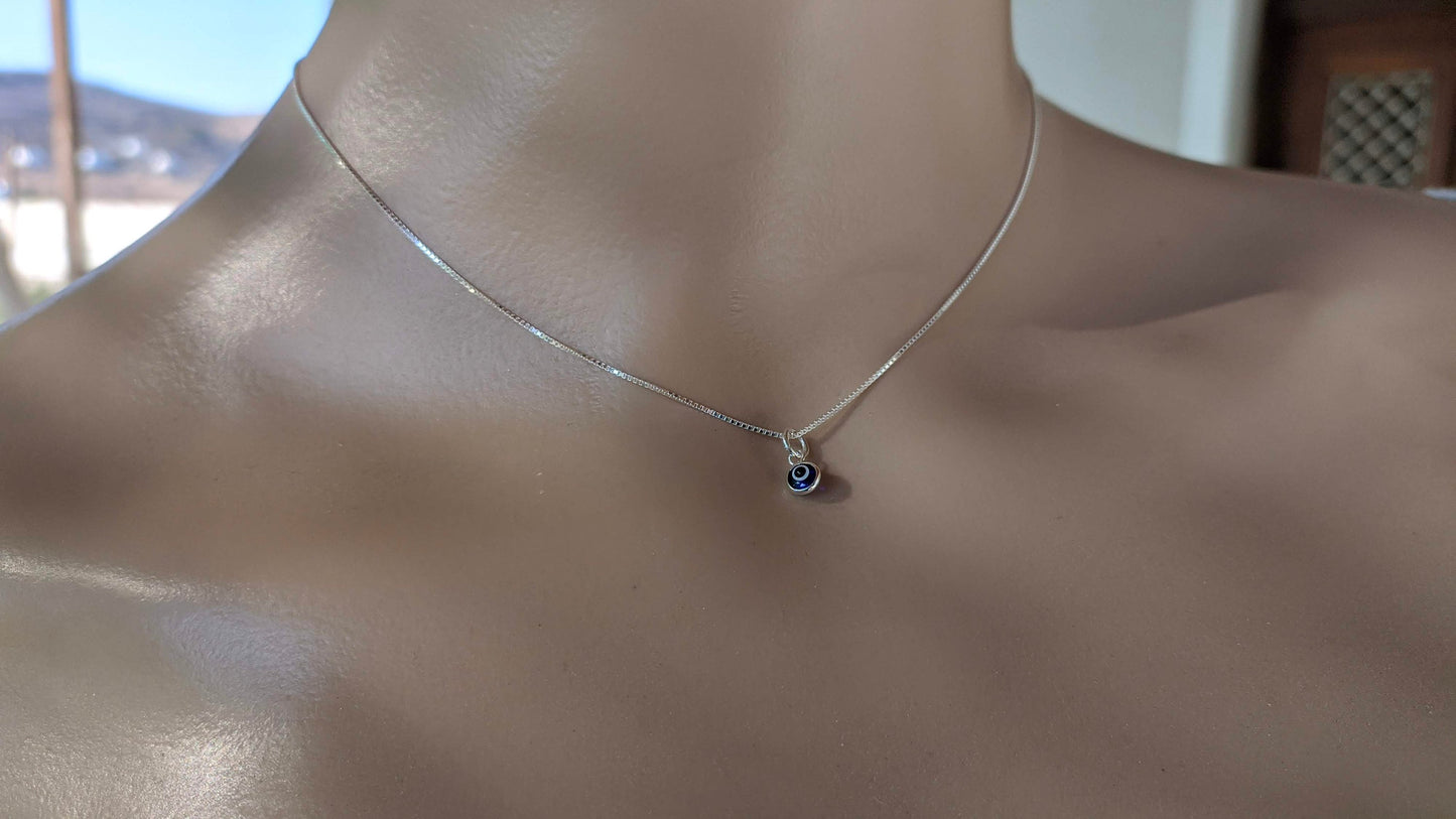 Super Tiny Evil Eye Necklace - Silver Evil Eye Pendant, Minimal jewelry