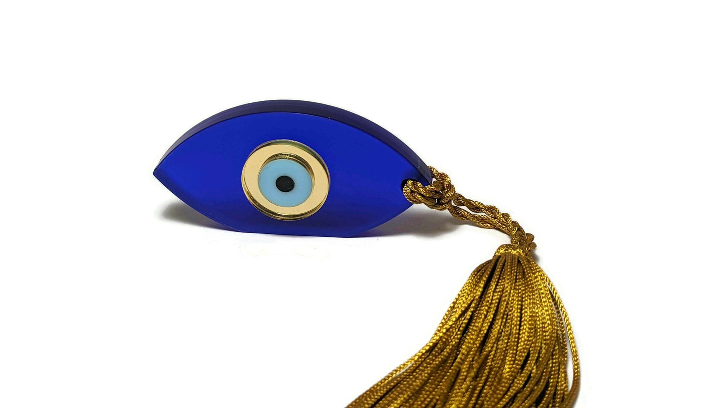 Blue Evil eye house ornament  - good luck tassel charm - house protection - Greek gift