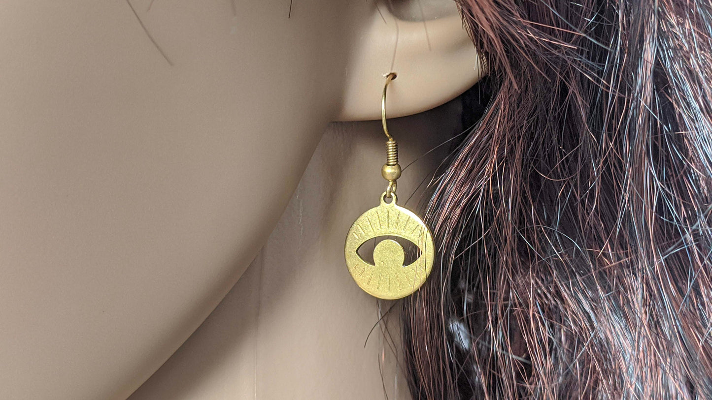 Brass evil eye earrings, Gold earrings, Greek gift, Gift for her