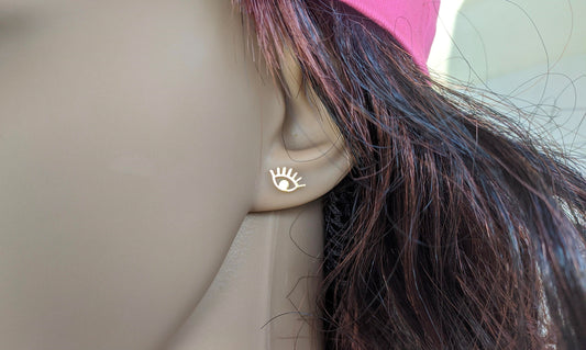 Tiny gold or silver evil eye stud earrings - Stainless steel earrings - Greek gift