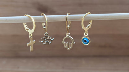 Single hoop earrings – Evil eye - hamsa hand Stainless steel earrings