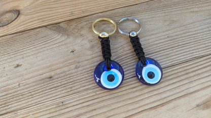 Porte-clés Oeil Bleu en Verre  - Inox ou Laiton - Protection voiture