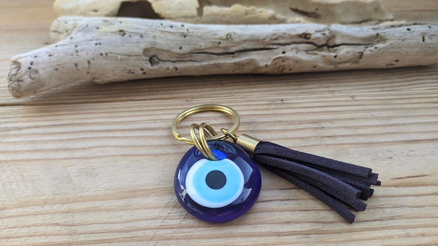 Personalized Glass Evil eye keychain - Brass bag charm  - Greek evil eye keyring