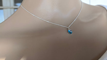 Tiny Evil Eye Heart Pendant Necklace | 925 Sterling Silver