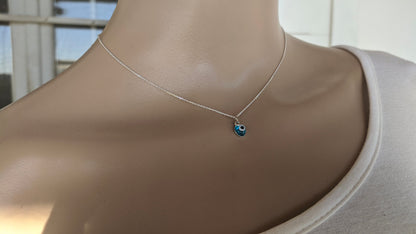Tiny Evil Eye Heart Pendant Necklace | 925 Sterling Silver