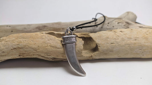 Adjustable Men's tooth silver pendant necklace - gift for him