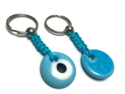 Glass Turquoise Evil Eye Keychain - Stainless Car Protection