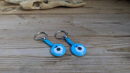 Glass Turquoise Evil Eye Keychain - Stainless Car Protection