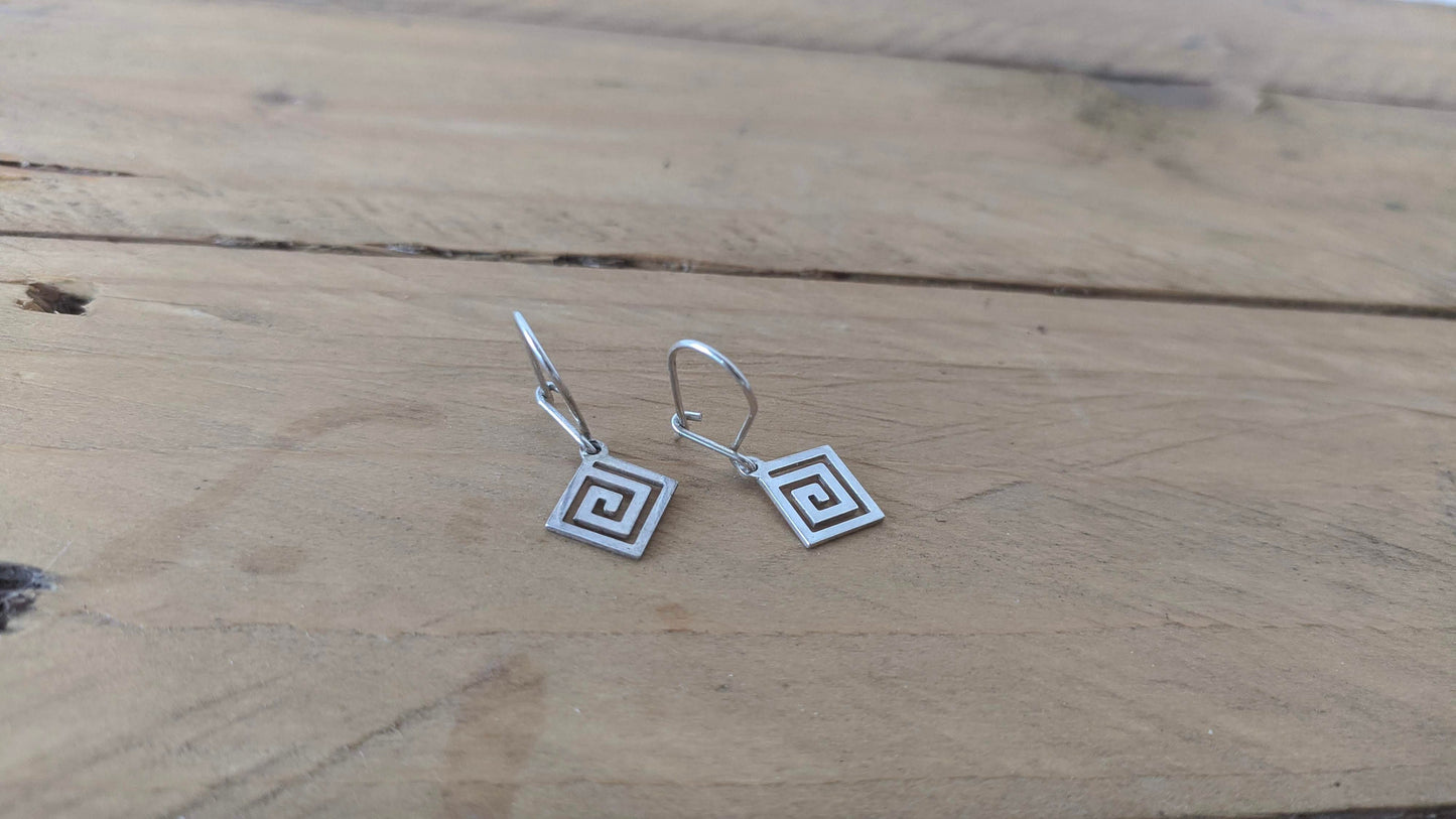 Silver Greek key earrings - Greek gift - Meander earrings
