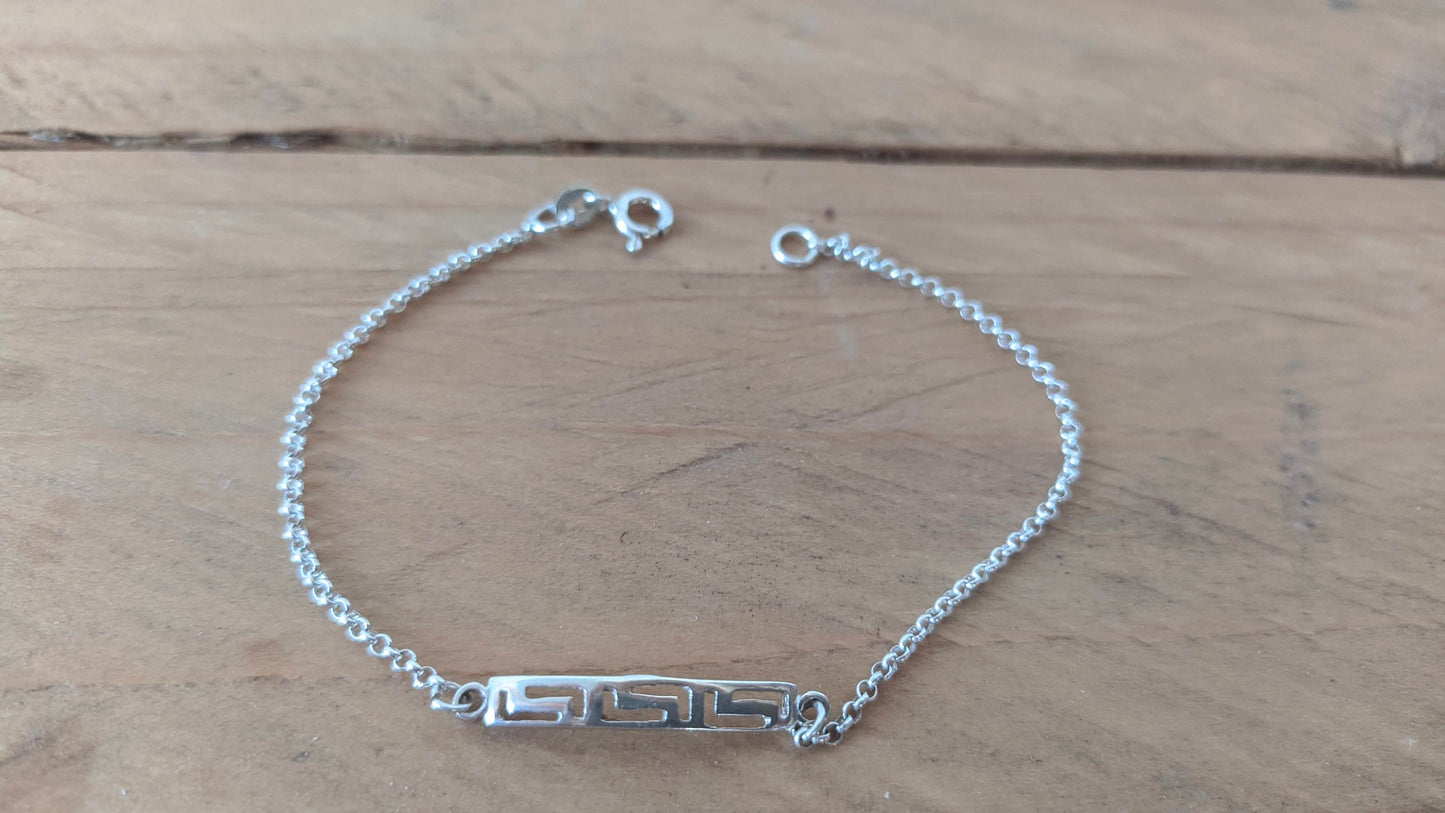 Silver meander bracelet, Sterling Greek key bracelet