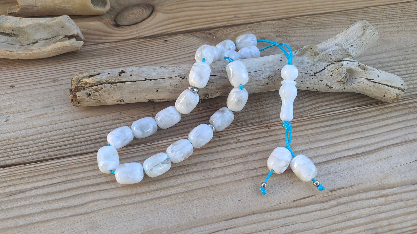 Handmade White Worry Beads - Greek Komboloi for Serenity