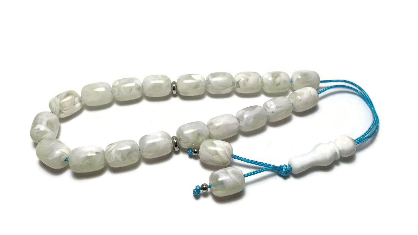 Handmade White Worry Beads - Greek Komboloi for Serenity