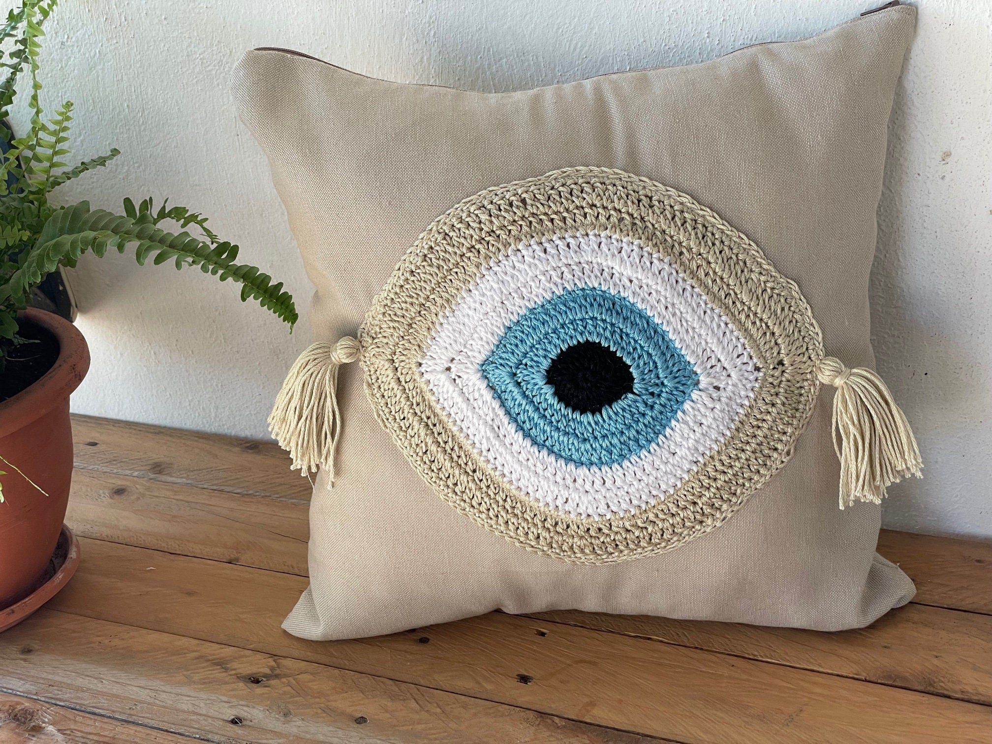 Evil Eye Pillow, Greek Eye Cushion, Crochet Eye Pillow, Crochet Eye Design, Throw Pillows top