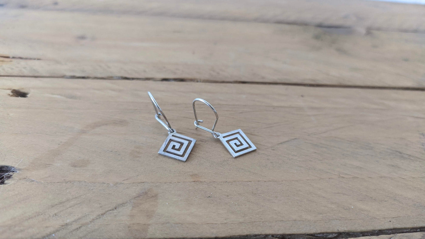 Silver Greek key earrings - Greek gift - Meander earrings