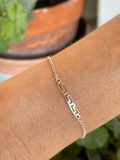 Silver meander bracelet, Sterling Greek key bracelet