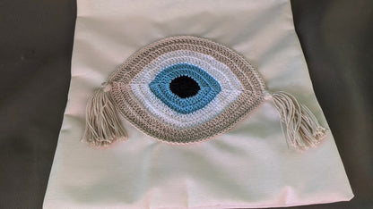 Handmade evil eye cushion cover - house ornament - crochet pillow - Greek gift