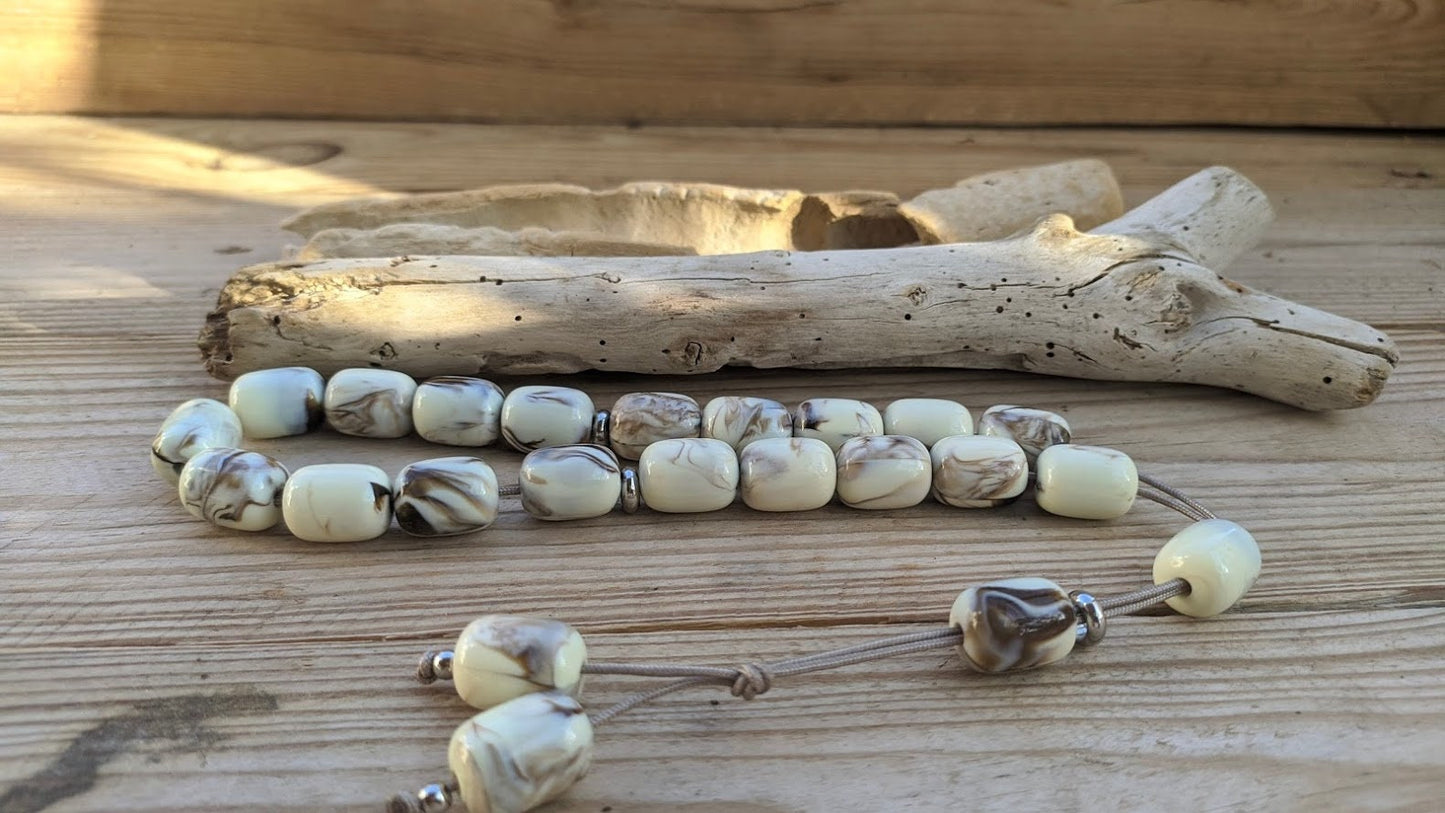 Beige and Chocolate Greek Worry Beads - Handcrafted Komboloi for Stress Relief and Gift-Giving