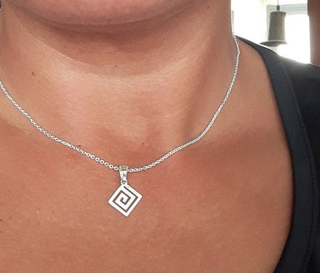 Silver Greek Meander pendant necklace
