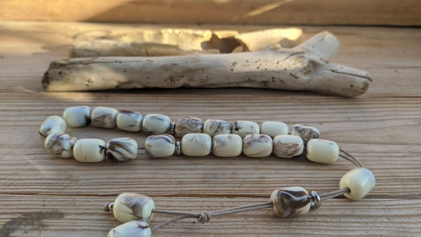 Beige and Chocolate Greek Worry Beads - Handcrafted Komboloi for Stress Relief and Gift-Giving