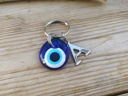 Personalized Greek Evil Eye Keychain - Stainless Steel Bag Charm