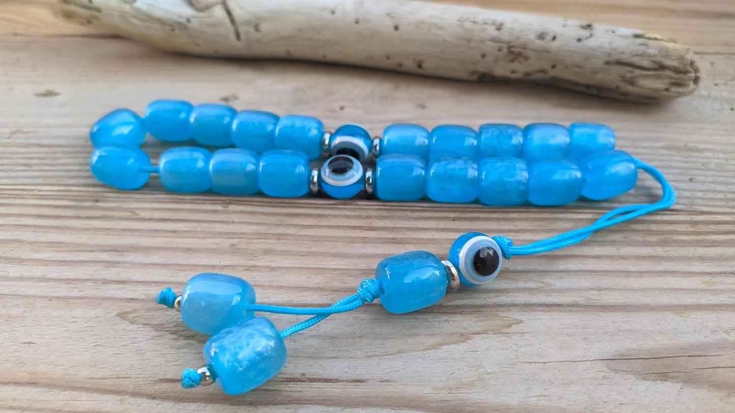 Turquoise Evil Eye Worry Beads - Greek Gift for Protection - Handcrafted Komboloi