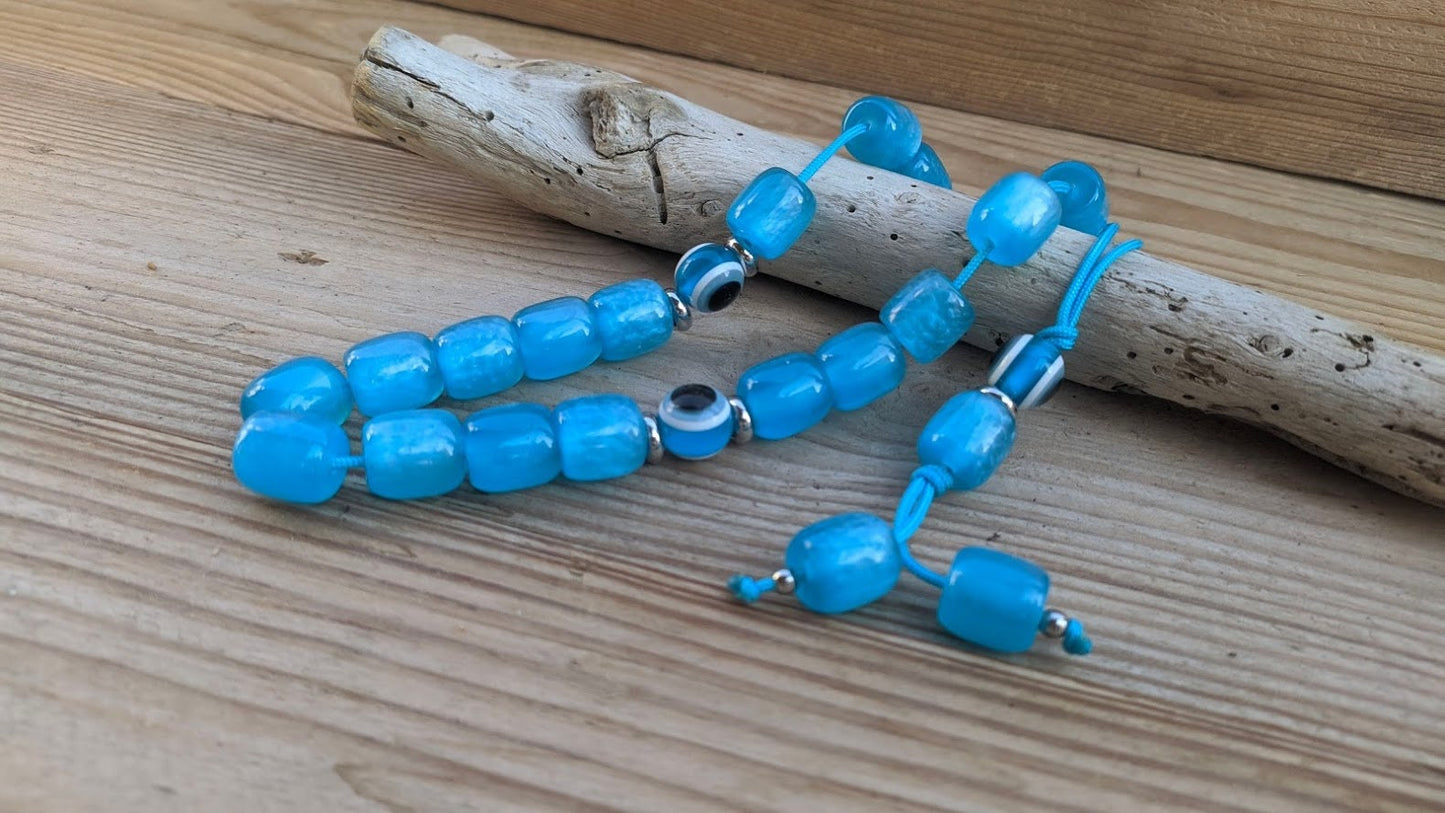 Turquoise Evil Eye Worry Beads - Greek Gift for Protection - Handcrafted Komboloi