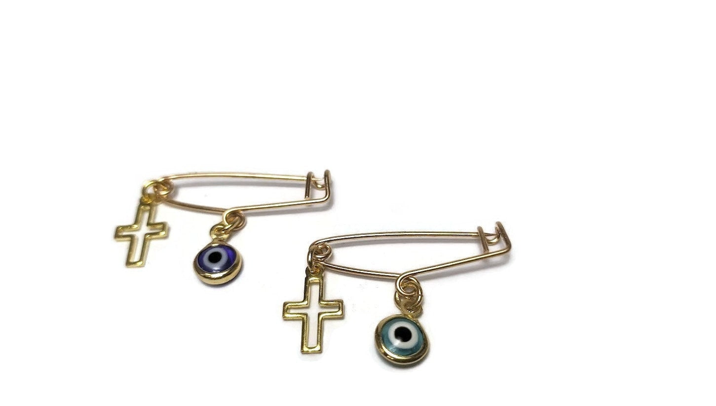 Evil eye cross baby pin - baby protection jewelry - new mom gift - SBOeyes