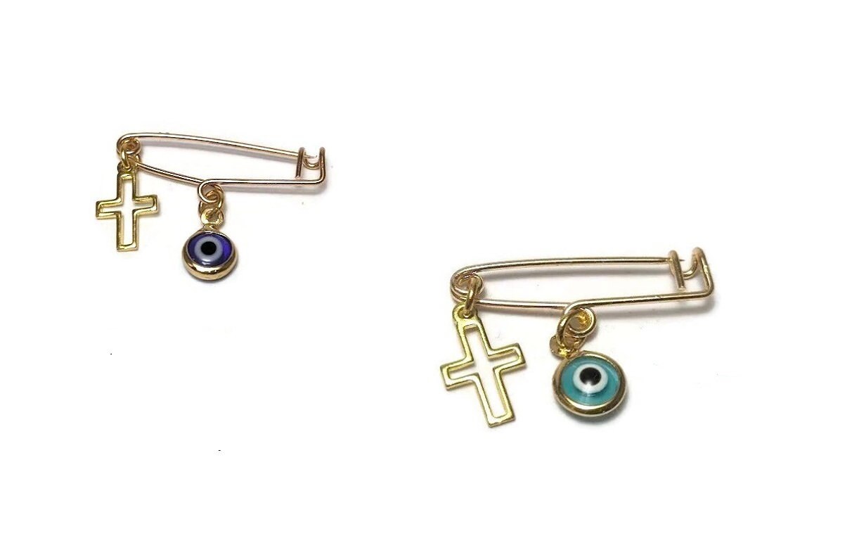 Evil eye cross baby pin - baby protection jewelry - new mom gift