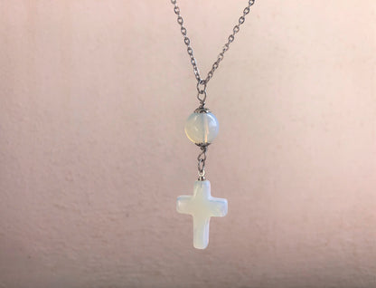 Moonstone Cross Car Mirror Charm - Car Accessories