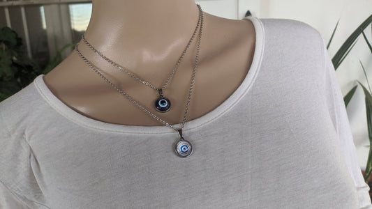 Evil Eye Pendant Necklace - Greek Pendant - Glass Evil Charm