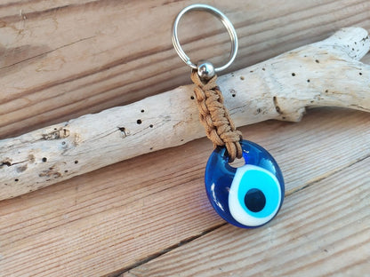 Porte-clés Oeil Bleu en Verre  - Inox ou Laiton - Protection voiture