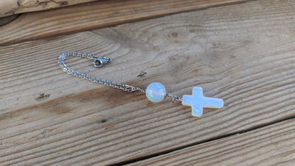 Moonstone Cross Car Mirror Charm - Car Accessories