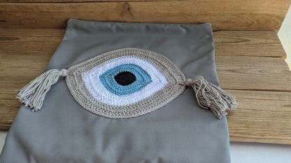 Housse de Coussin Gris Oeil Bleu Fait Main