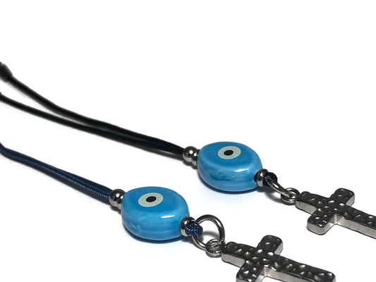 Blue Evil Eye Cross Rearview mirror - Car Mirror Charm - Car accessories