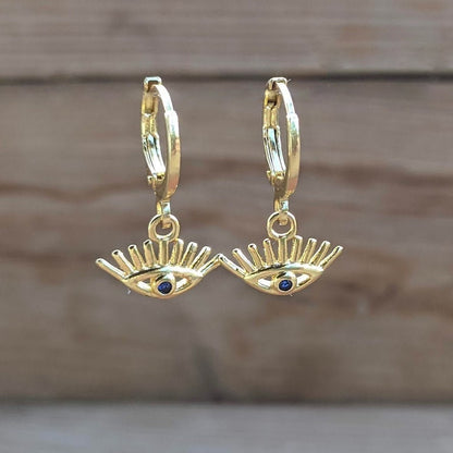 Brass evil eye earrings - Evil eye jewelry - Gold or silver earrings