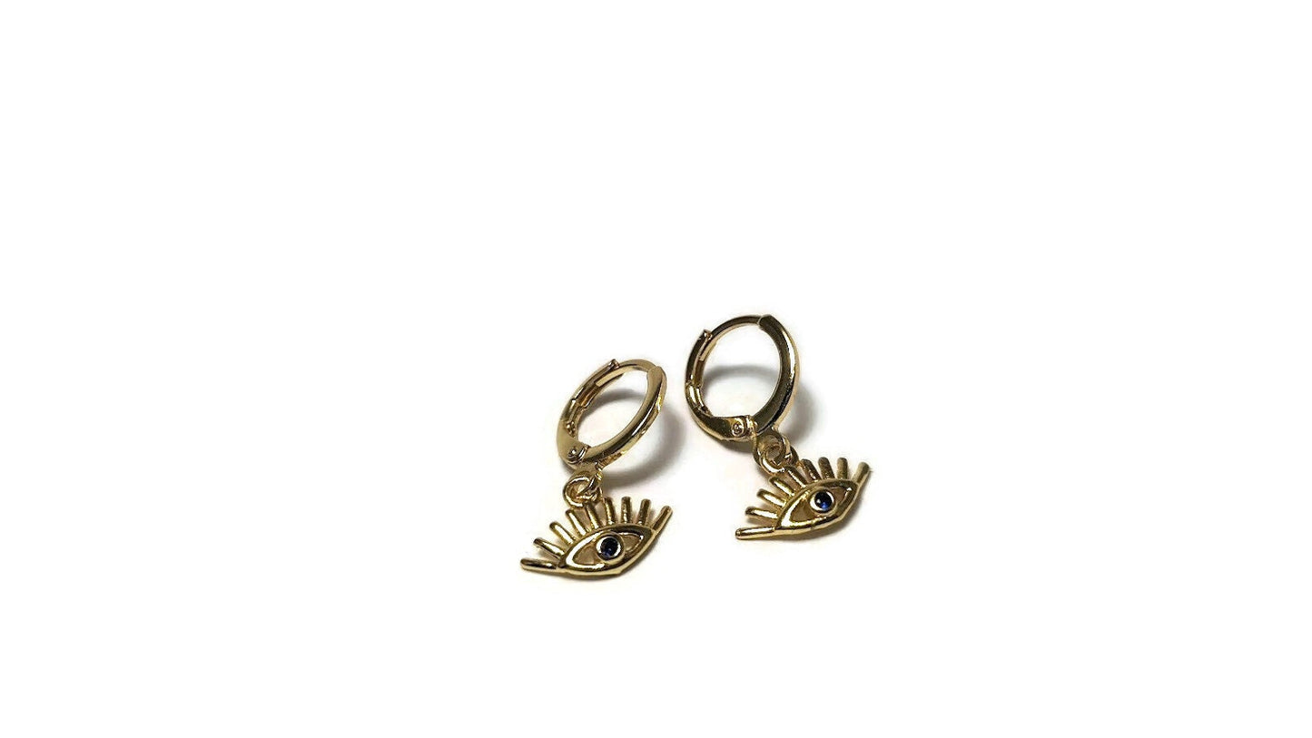 Brass evil eye earrings - Evil eye jewelry - Gold or silver earrings