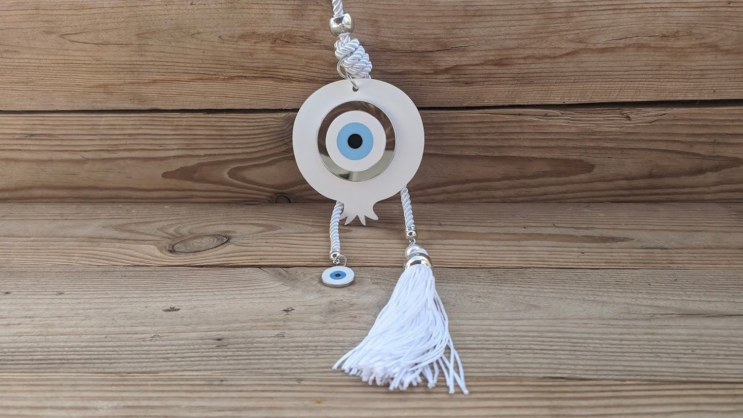 Handmade Evil Eye White Pomegranate Wall Hanging | Large Wall Decor for House Protection