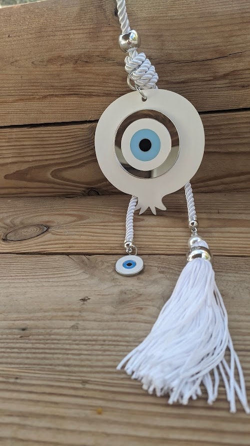 Handmade Evil Eye White Pomegranate Wall Hanging | Large Wall De