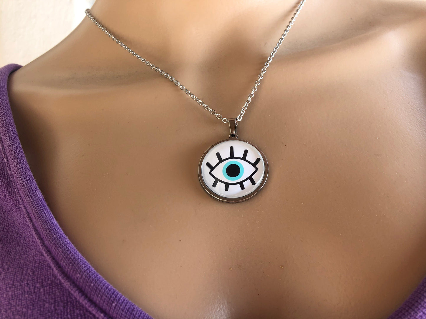 Evil eye necklace - Glass evil eye pendant - Gift for her - Stainless Necklace