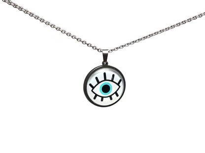 Collier Oeil Bleu en Verre en Acier