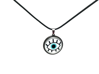 Collier Oeil Bleu en Verre en Acier
