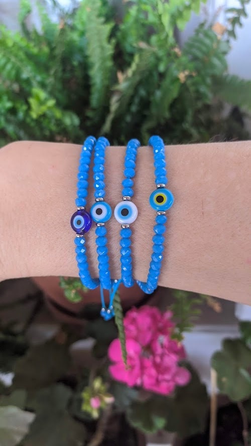 Blue Evil eye crystal bracelet -  women’s gift - Protection jewelry