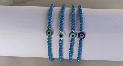 Bracelet Oeil Bleu et Perles Crystal - Cadeau Femme - Bijoux de protection