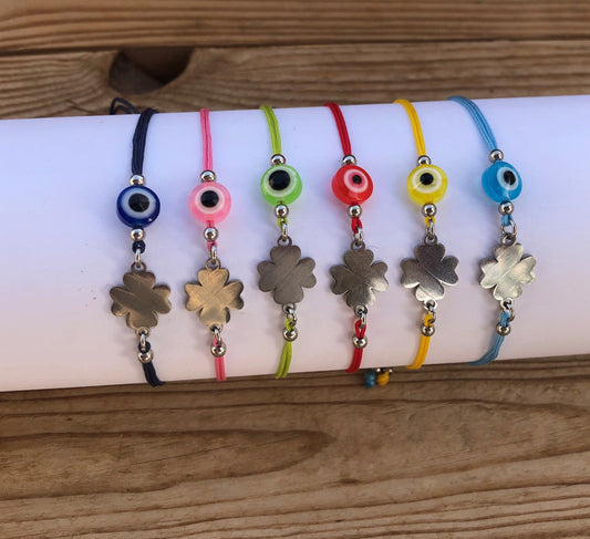 Clover Evil eye bracelet - Six colors to choose from - Good luck bracelet