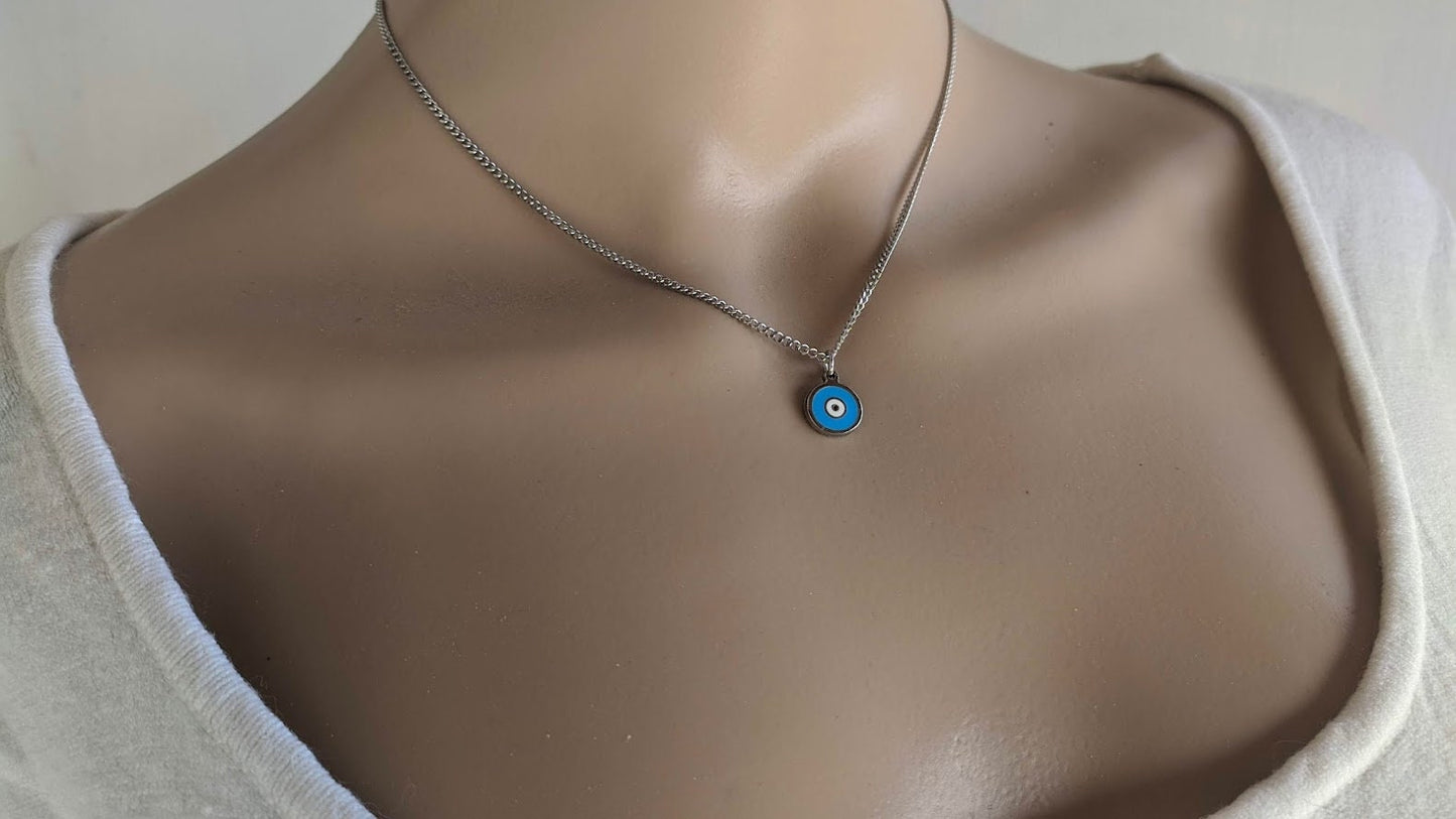 Tiny evil eye enamel necklace - Stainless jewelry - Greek gift