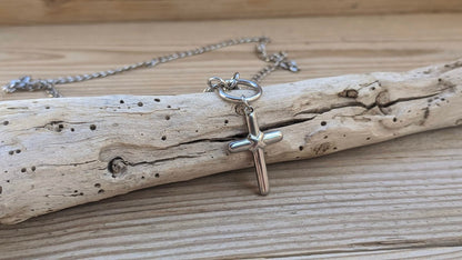 Collier Croix en Acier Chaine Figaro - Bijou Femme