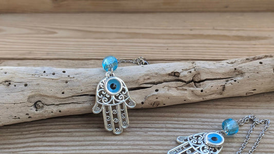 Evil Eye Hamsa Mirror Charm - Travel Protection - Hamsa Hand Pendant