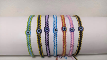 Woven Evil Eye Bracelet | Adjustable Two-Tone Macrame | Gift Idea